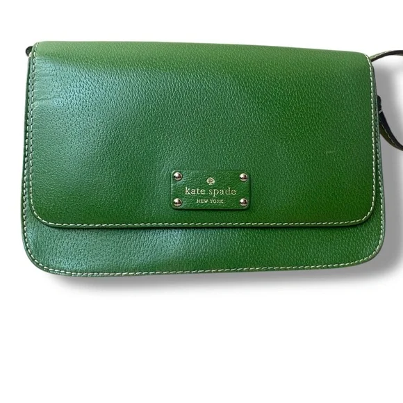 Kate Spade Wellesley Flynn Crossbody Bag Lime Green Leather Purse Dark Academia - Picture 4 of 13